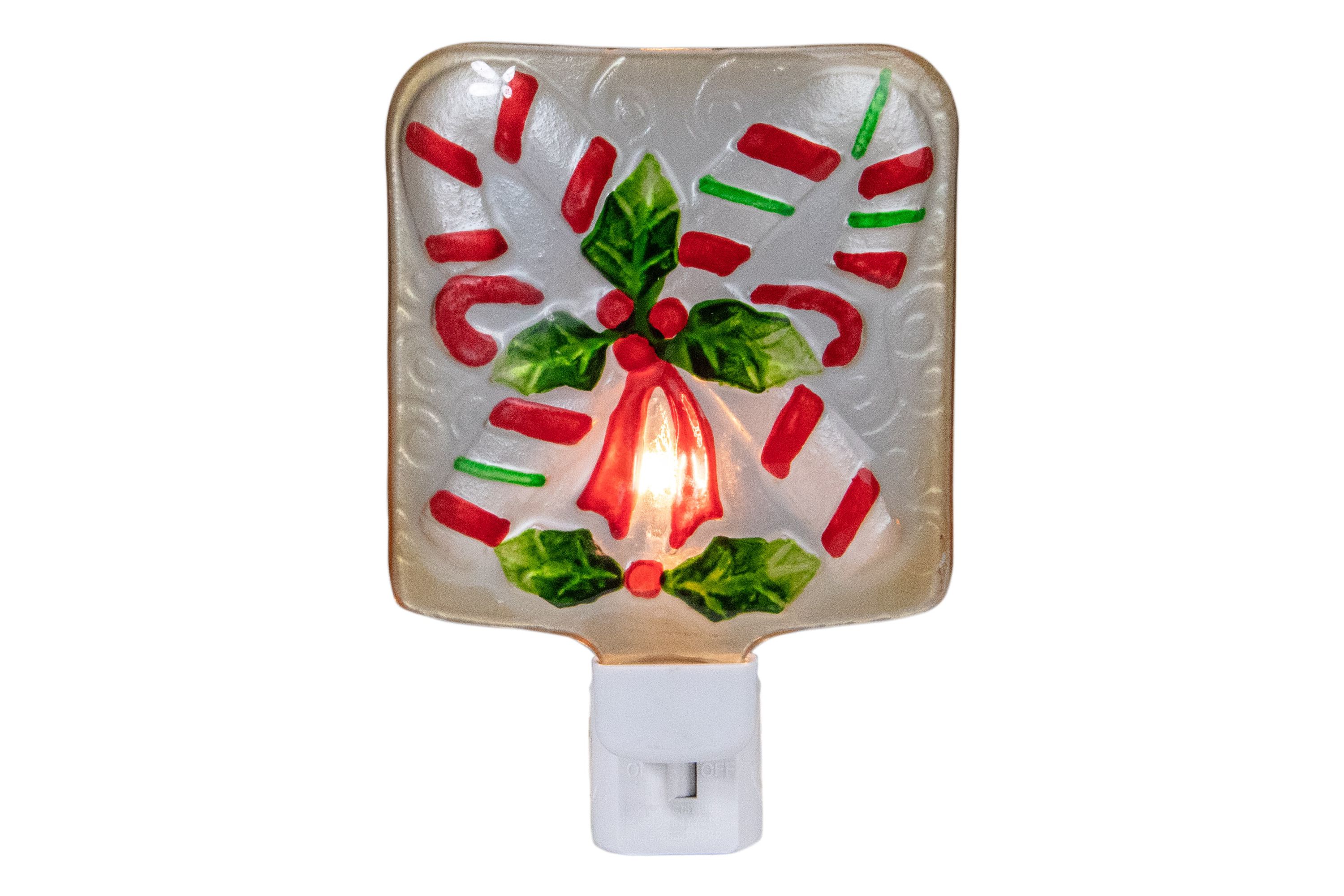 6inch White and Red Candy Canes Glass Christmas Night Light