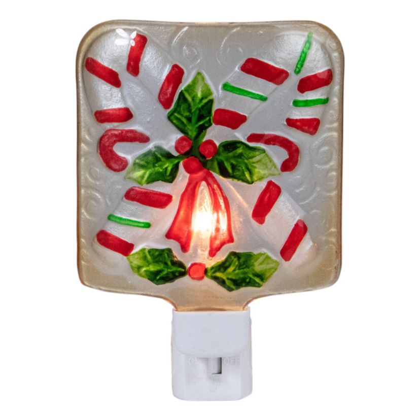 6inch White and Red Candy Canes Glass Christmas Night Light