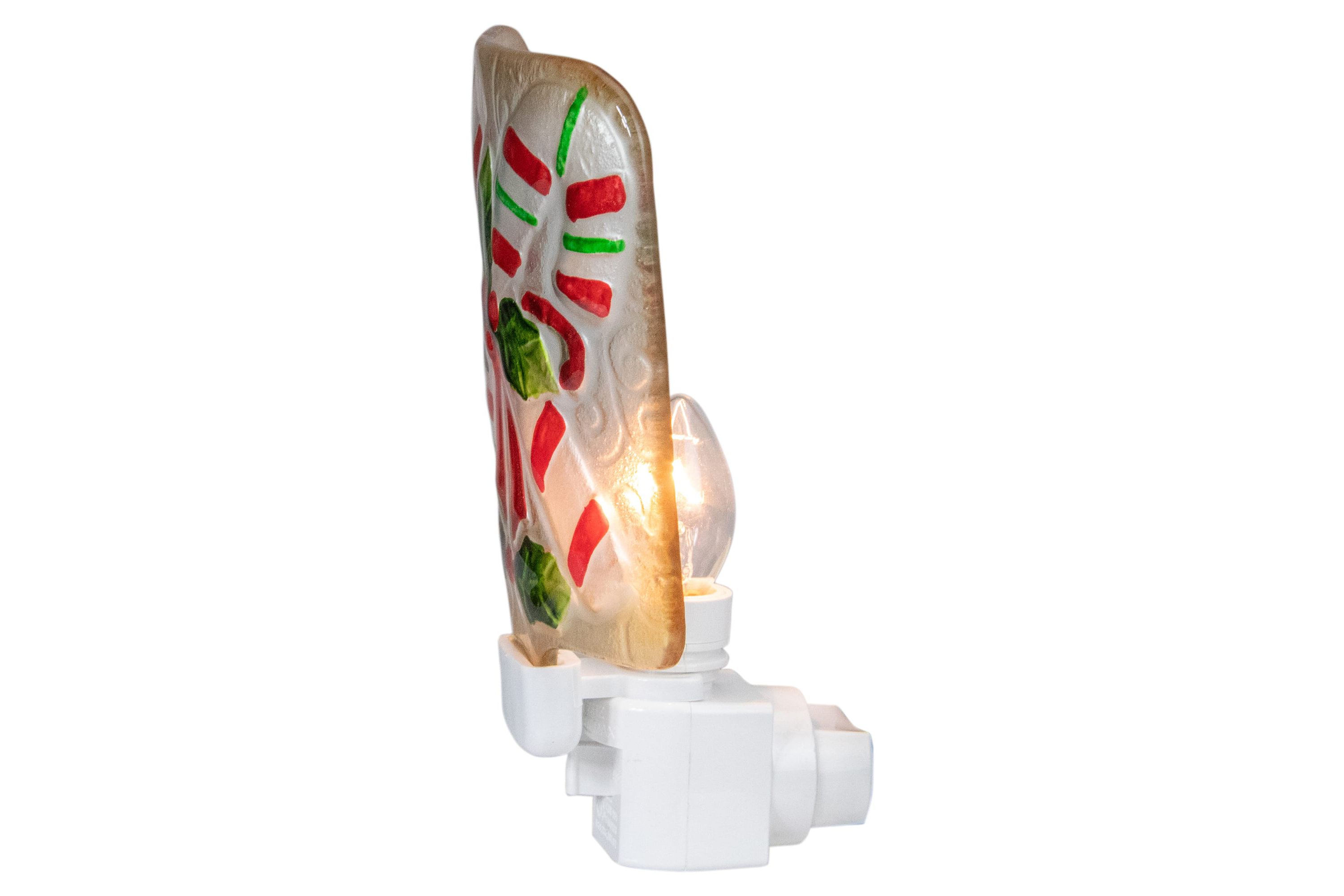 6inch White and Red Candy Canes Glass Christmas Night Light