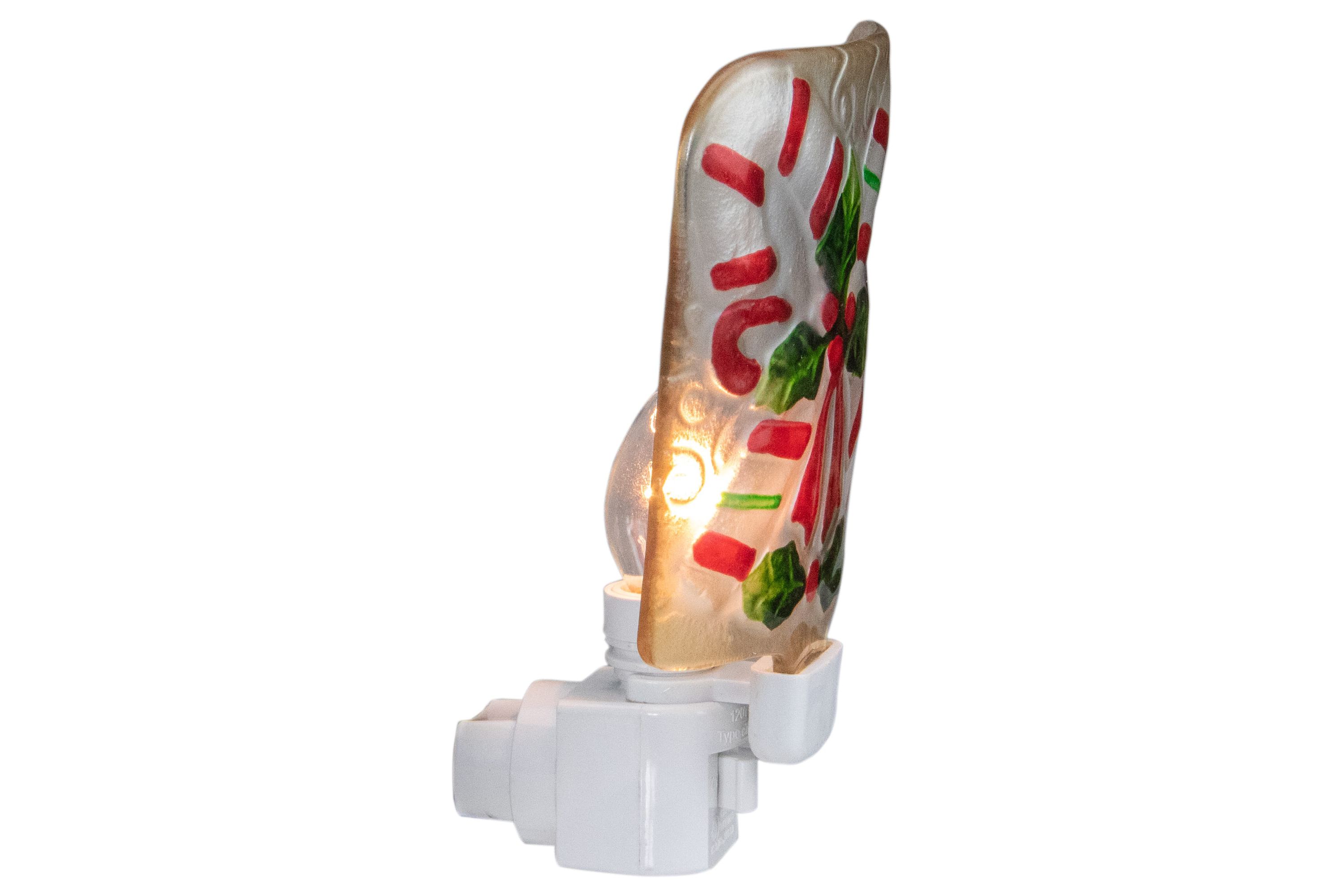 6inch White and Red Candy Canes Glass Christmas Night Light