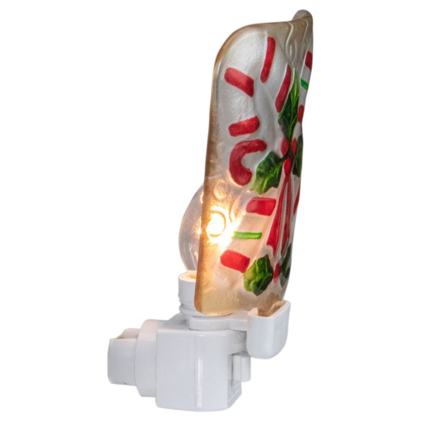 6inch White and Red Candy Canes Glass Christmas Night Light