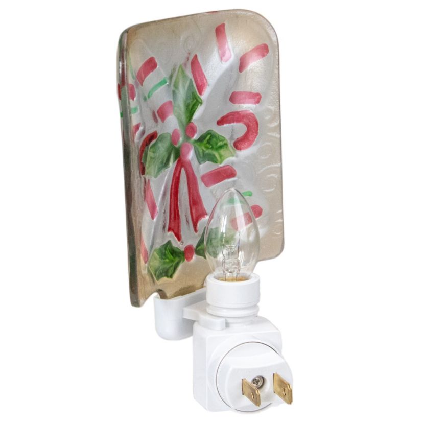 6inch White and Red Candy Canes Glass Christmas Night Light