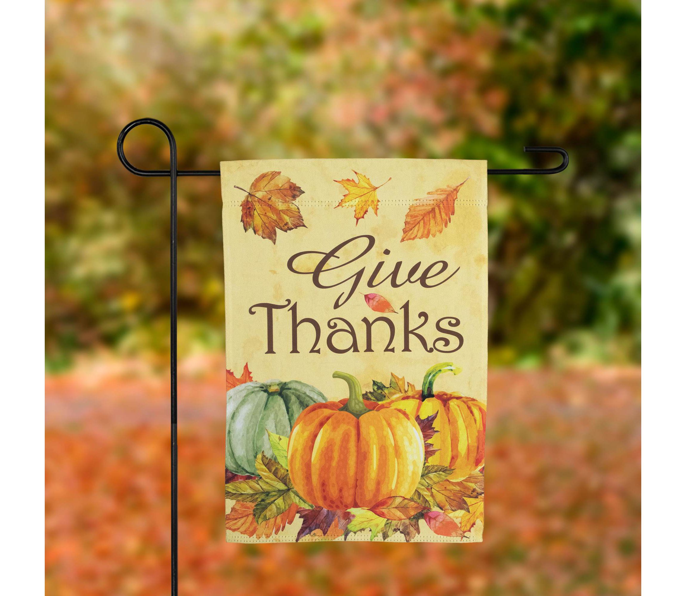 Pumpkins and Leaves "Give Thanks" Fall Harvest Outdoor Garden Flag - 18" x 12.5"