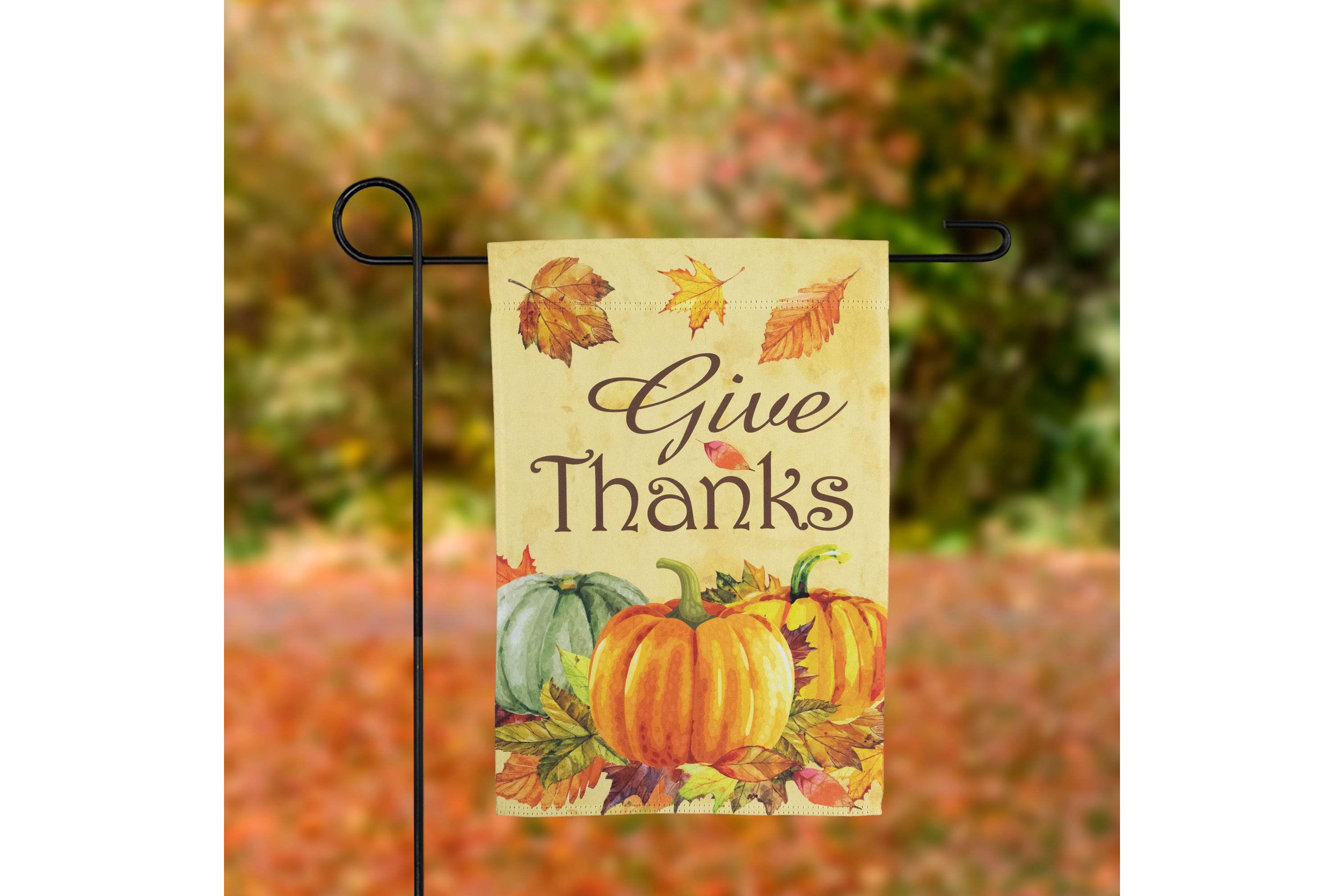 Pumpkins and Leaves "Give Thanks" Fall Harvest Outdoor Garden Flag - 18" x 12.5"