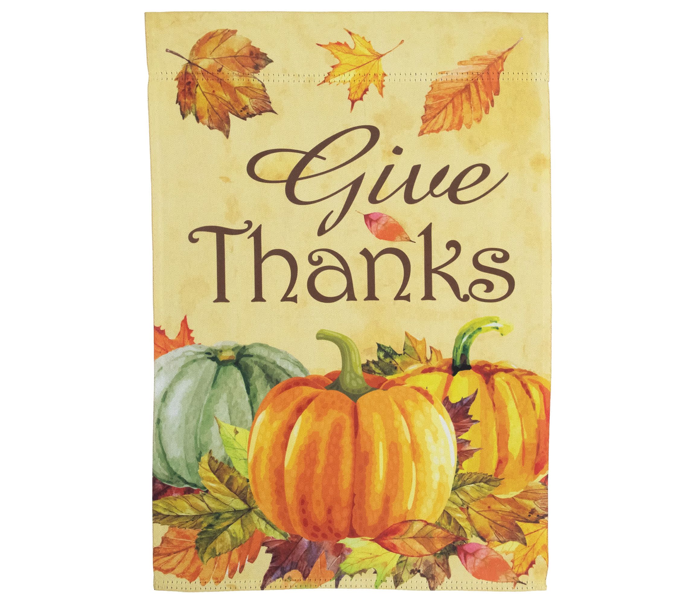 Pumpkins and Leaves "Give Thanks" Fall Harvest Outdoor Garden Flag - 18" x 12.5"