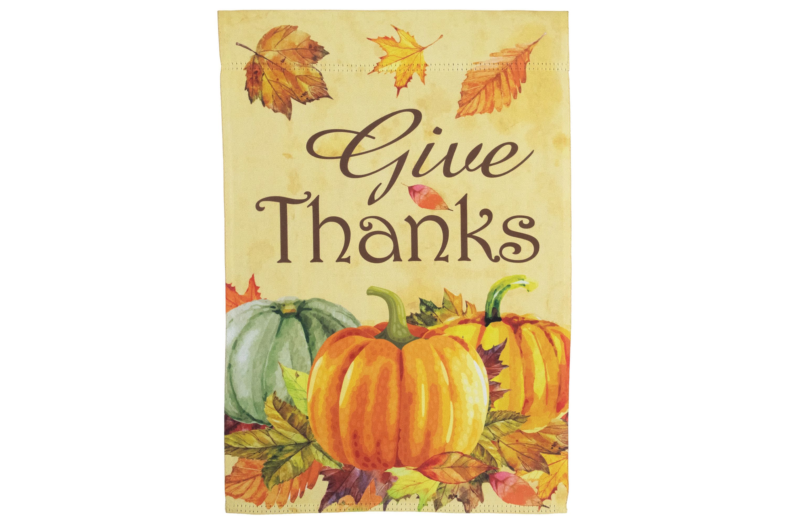 Pumpkins and Leaves "Give Thanks" Fall Harvest Outdoor Garden Flag - 18" x 12.5"