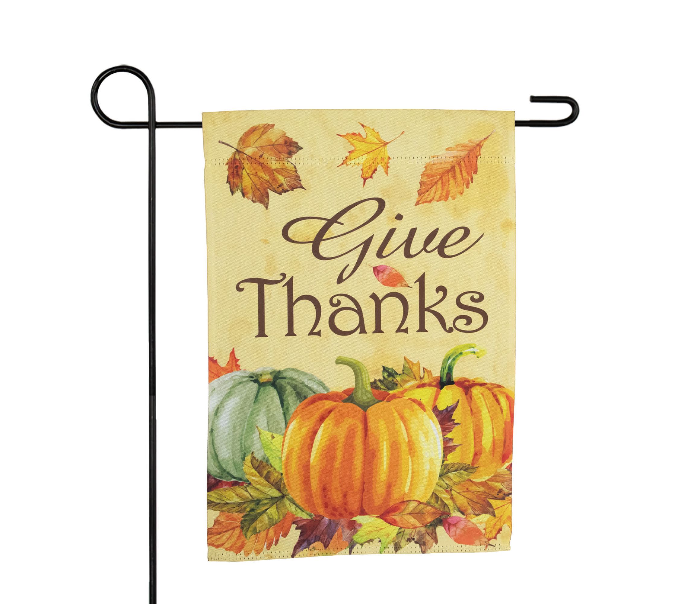 Pumpkins and Leaves "Give Thanks" Fall Harvest Outdoor Garden Flag - 18" x 12.5"