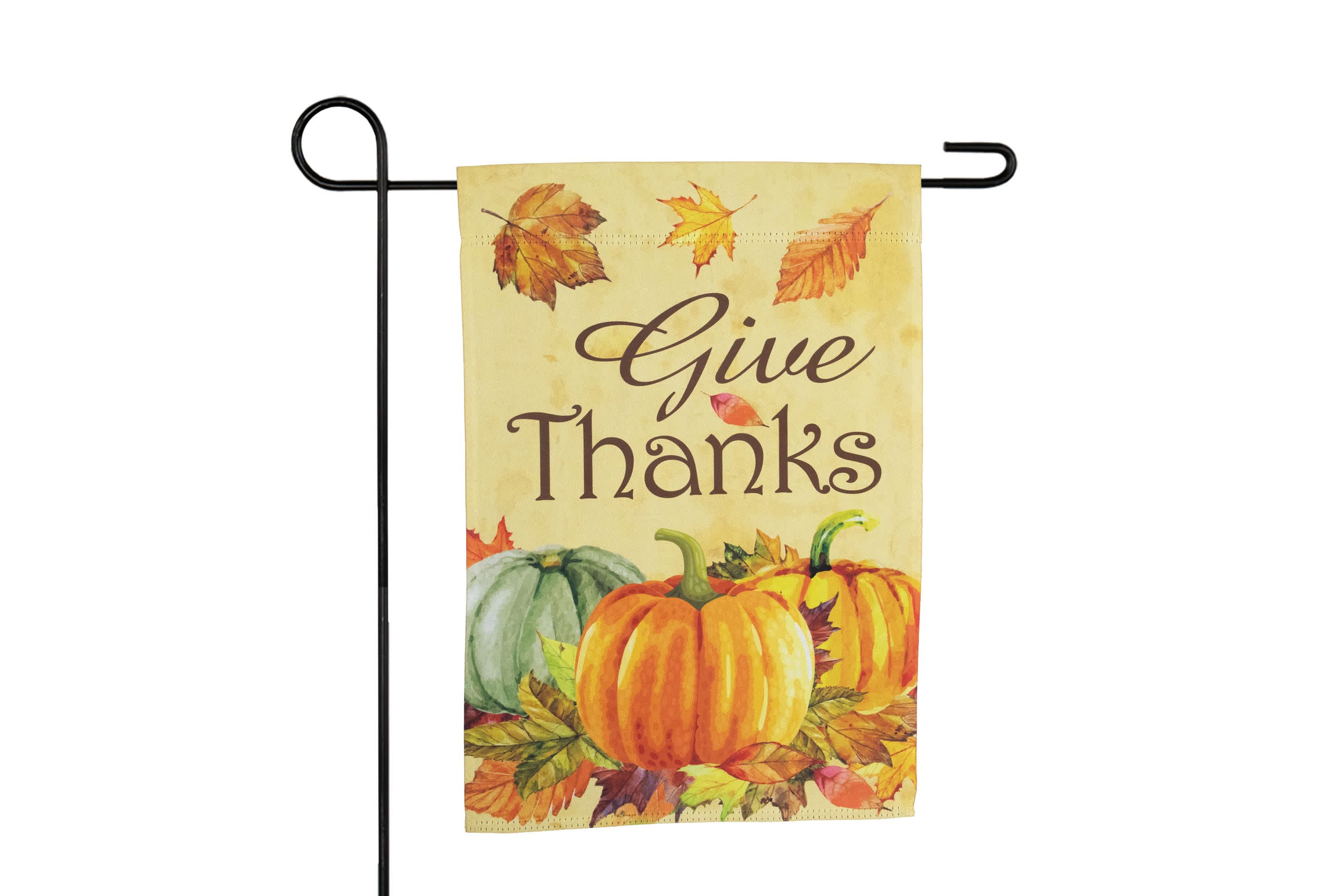 Pumpkins and Leaves "Give Thanks" Fall Harvest Outdoor Garden Flag - 18" x 12.5"