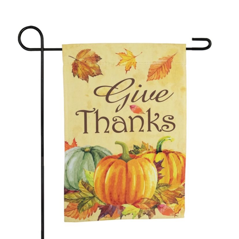 Pumpkins and Leaves "Give Thanks" Fall Harvest Outdoor Garden Flag - 18" x 12.5"