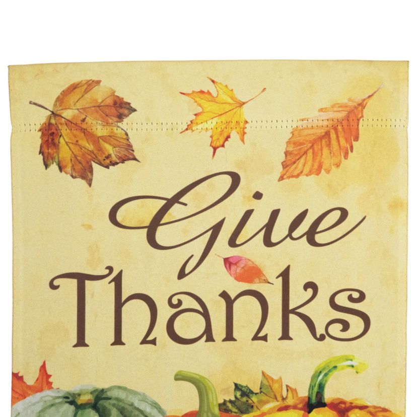 Pumpkins and Leaves "Give Thanks" Fall Harvest Outdoor Garden Flag - 18" x 12.5"