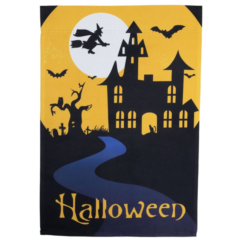 Haunted House with Flying Witch Halloween Outdoor Garden Flag - 18" x 12.5"