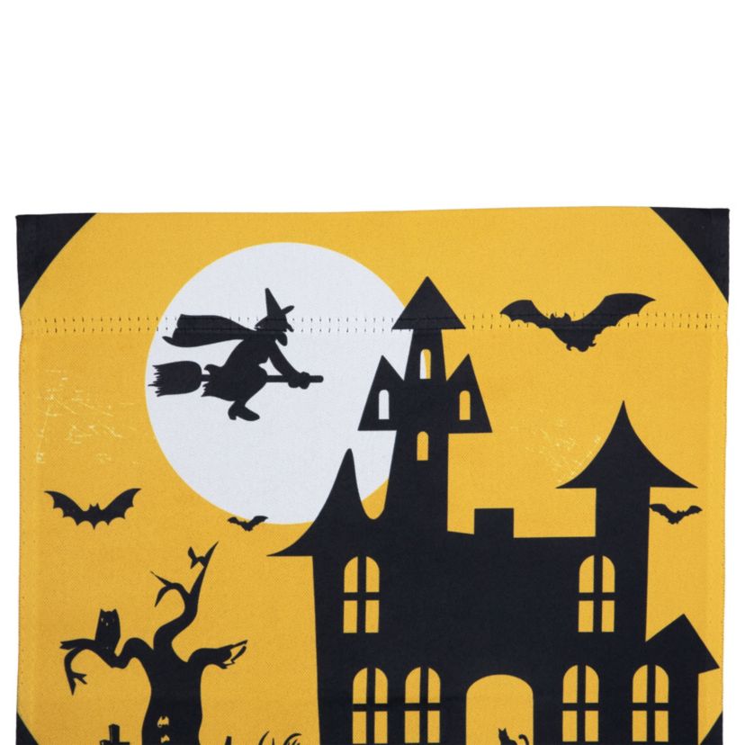 Haunted House with Flying Witch Halloween Outdoor Garden Flag - 18" x 12.5"