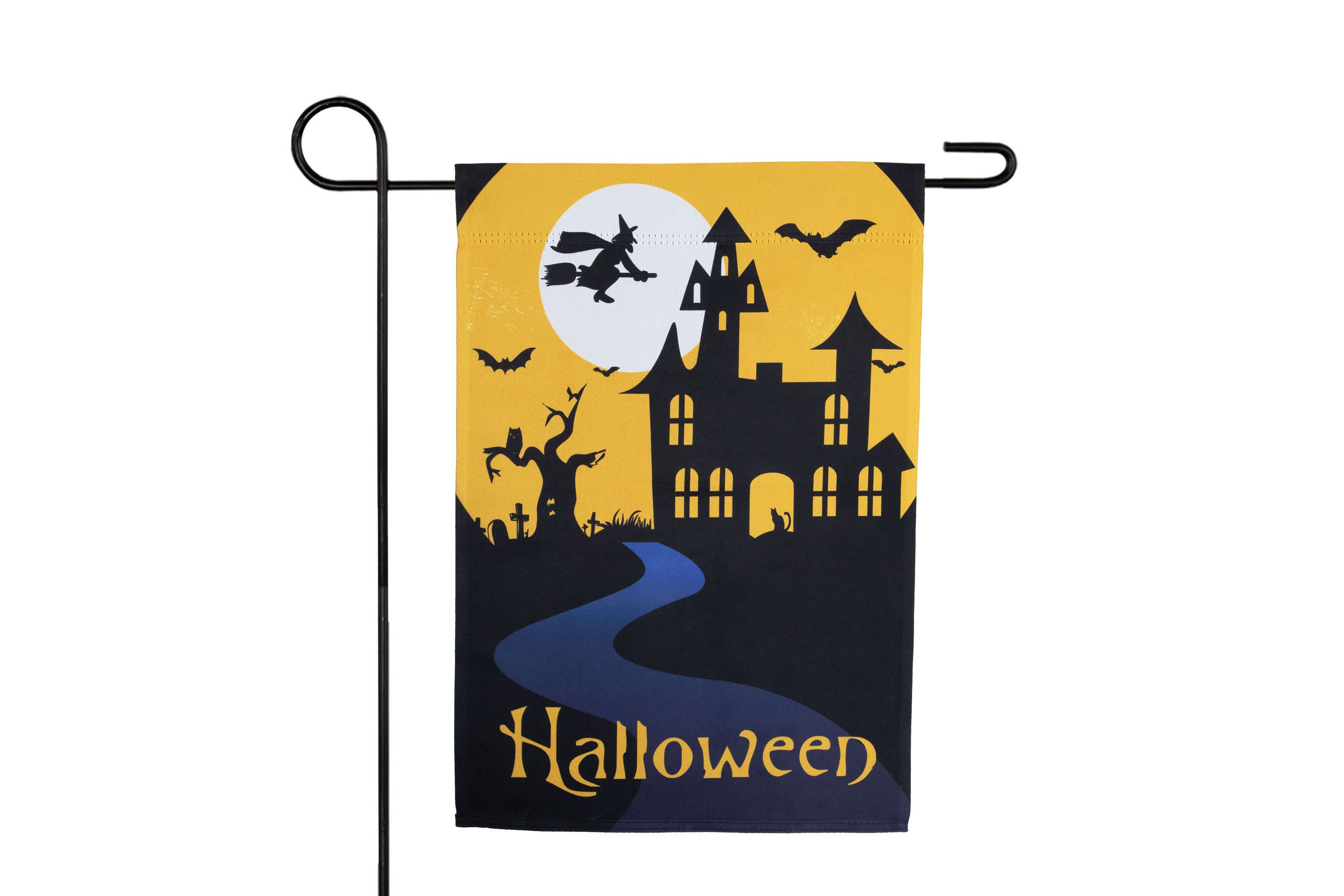 Haunted House with Flying Witch Halloween Outdoor Garden Flag - 18" x 12.5"