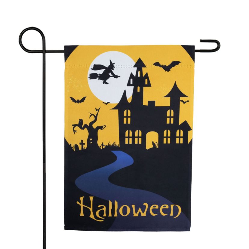 Haunted House with Flying Witch Halloween Outdoor Garden Flag - 18" x 12.5"