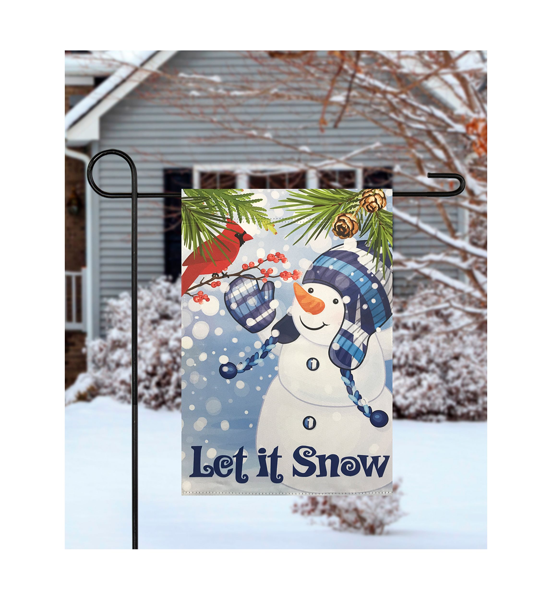 Let It Snow Snowman and Cardinal Outdoor Garden Flag 12.5Inch x 18Inch
