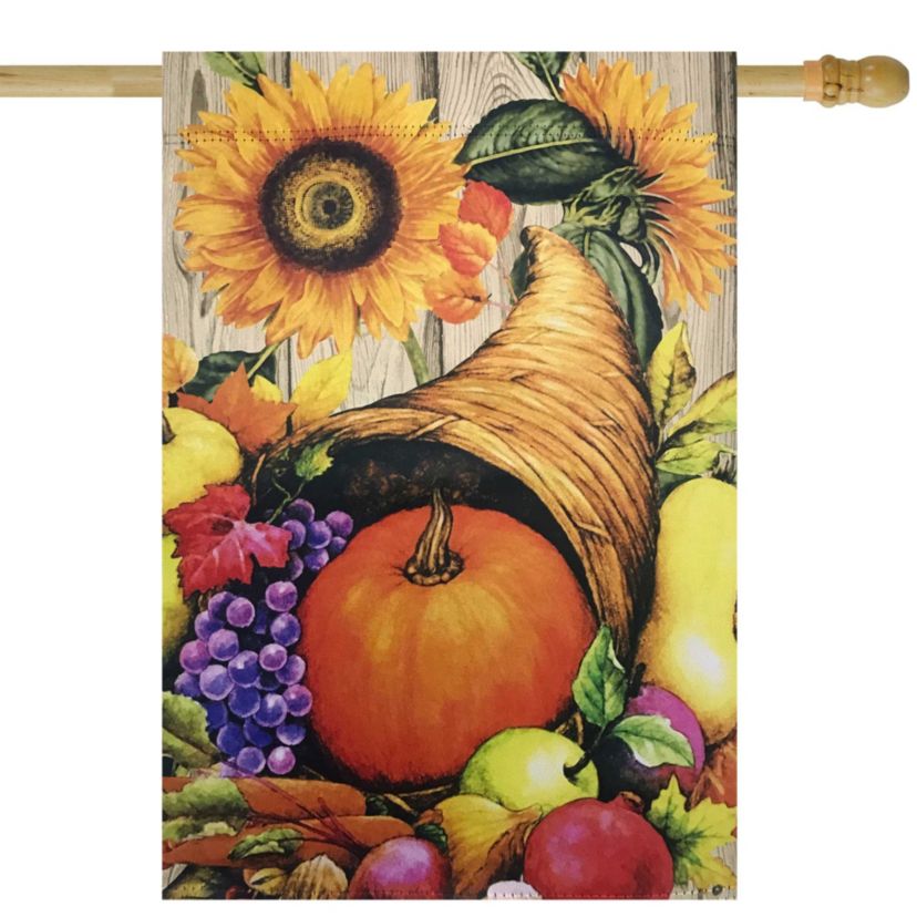 Cornucopia and Flowers Autumn Harvest Outdoor House Flag 28" x 40"