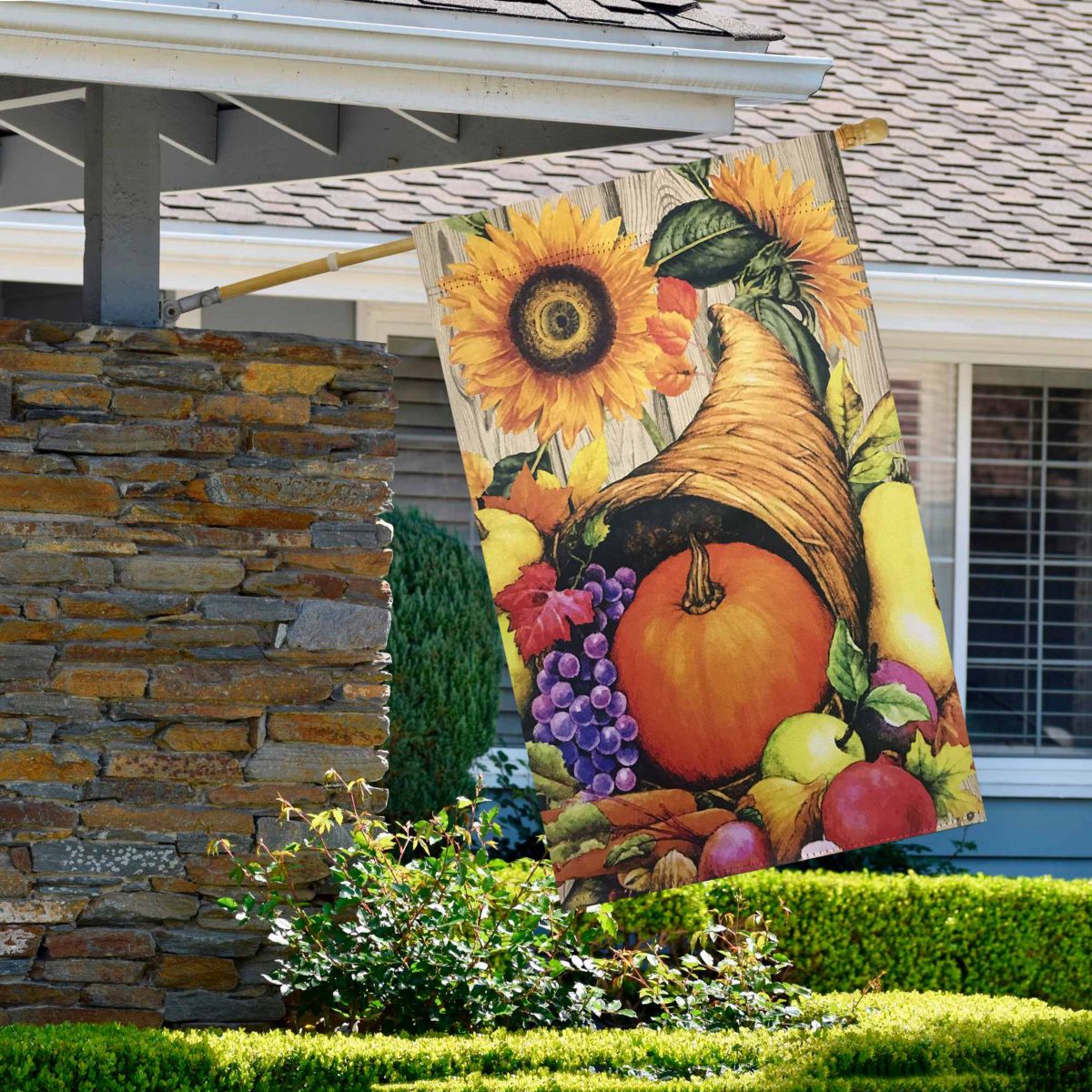 Cornucopia and Flowers Autumn Harvest Outdoor House Flag 28" x 40"