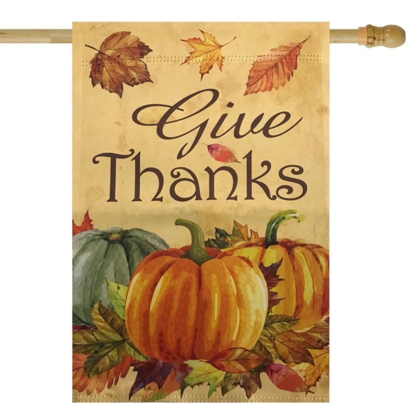 Give Thanks Autumn Harvest Outdoor House Flag 28" x 40"