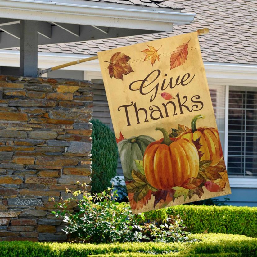 Give Thanks Autumn Harvest Outdoor House Flag 28" x 40"