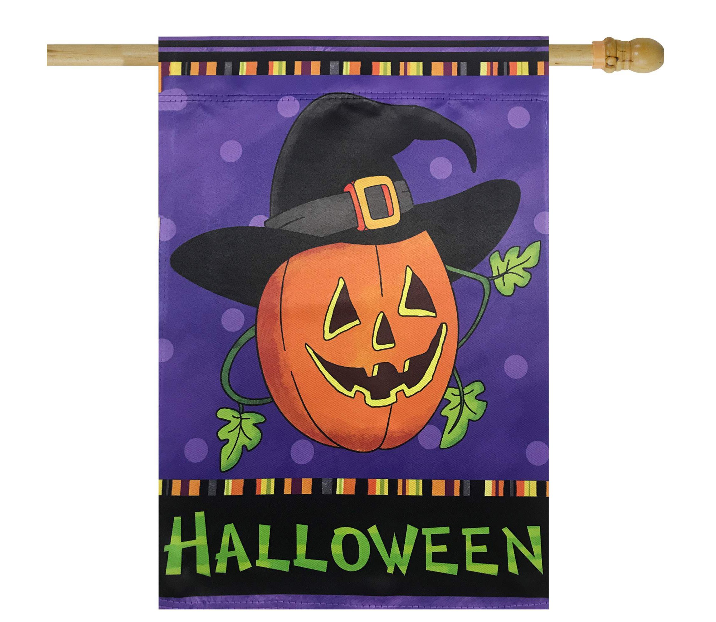Happy Halloween Pumpkin in a Witch Hat Outdoor House Flag 28" x 40"