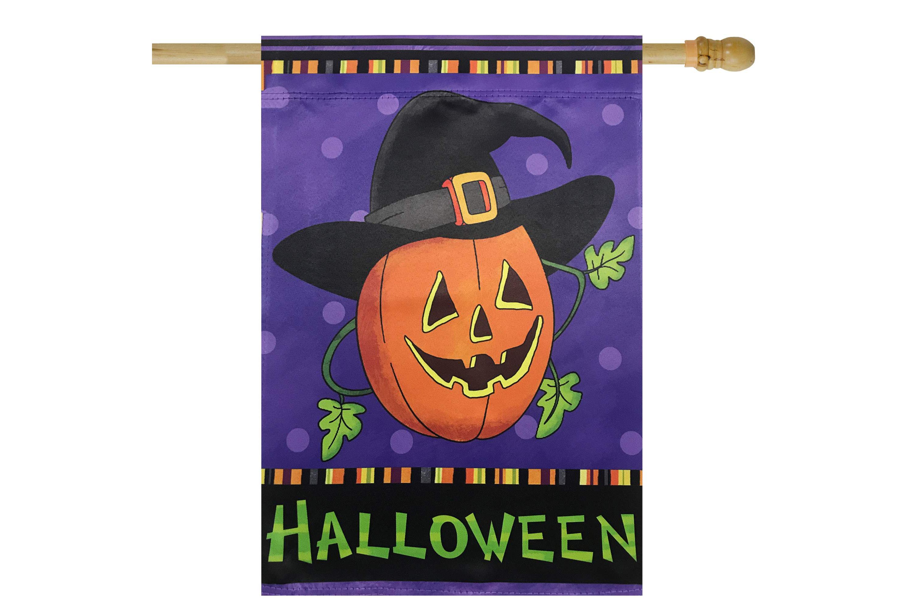 Happy Halloween Pumpkin in a Witch Hat Outdoor House Flag 28" x 40"
