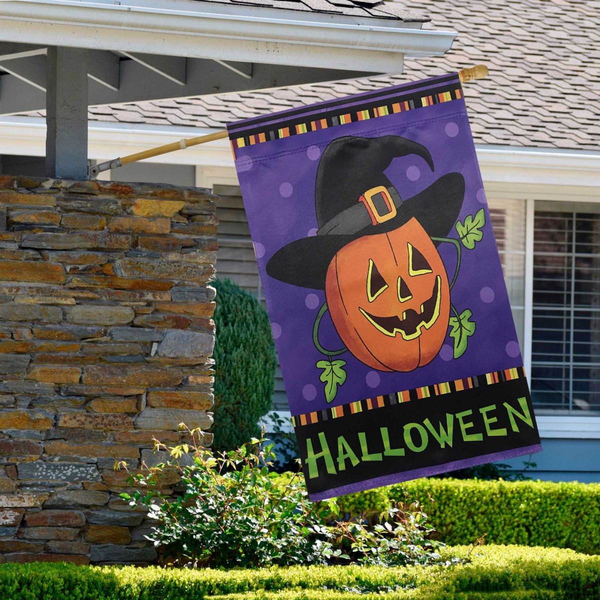 Happy Halloween Pumpkin in a Witch Hat Outdoor House Flag 28" x 40"