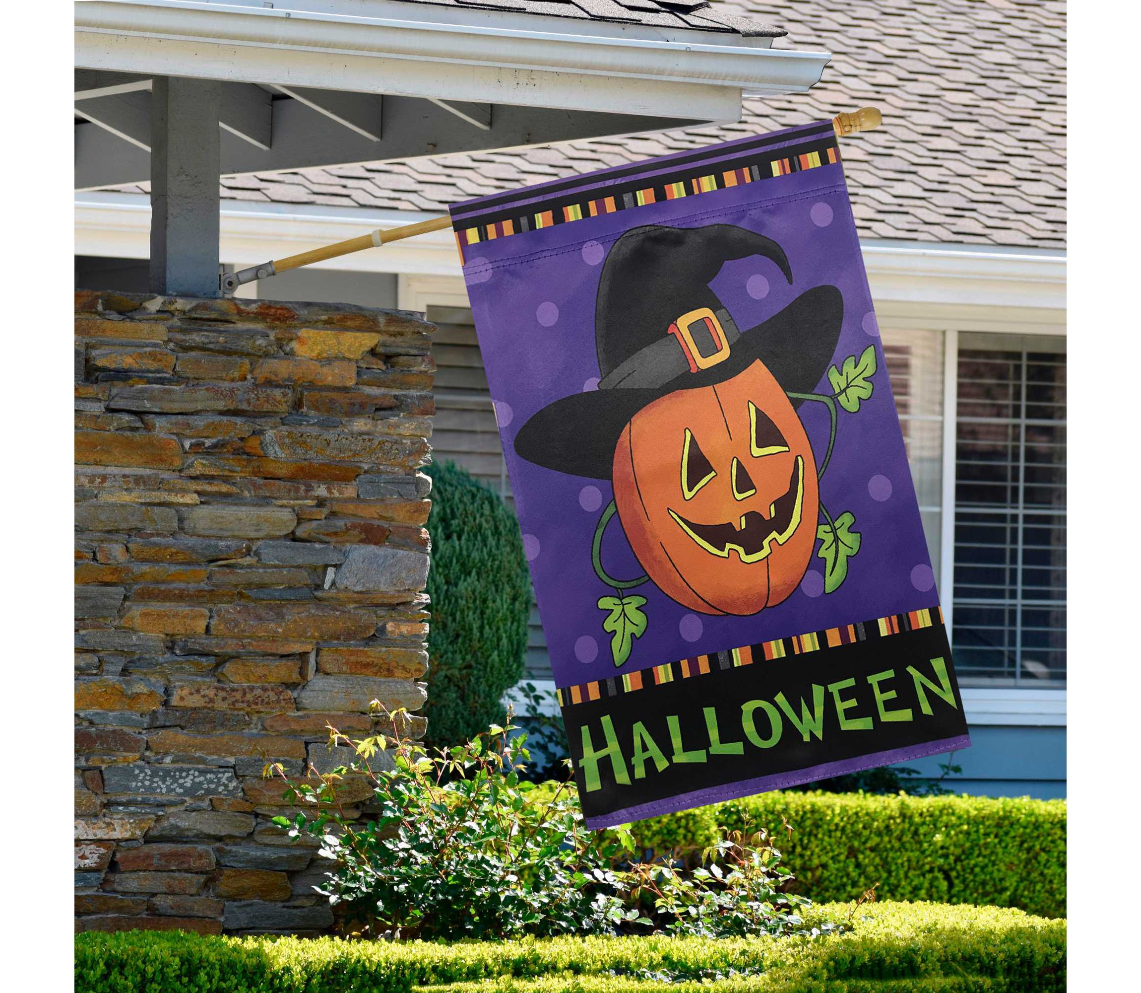 Happy Halloween Pumpkin in a Witch Hat Outdoor House Flag 28" x 40"