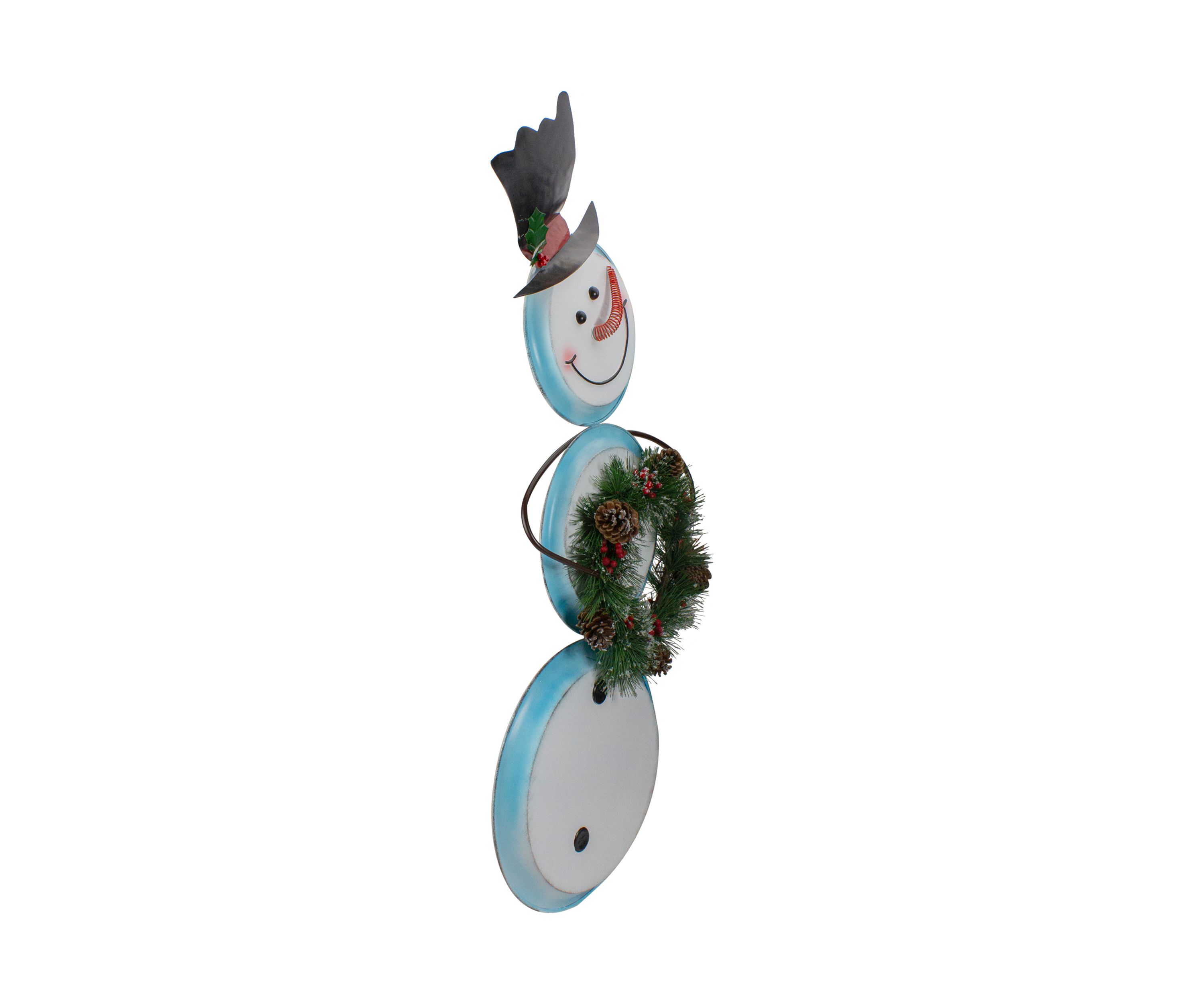 36Inch White and Blue Metal Snowman with Wreath Christmas Floor Decoration