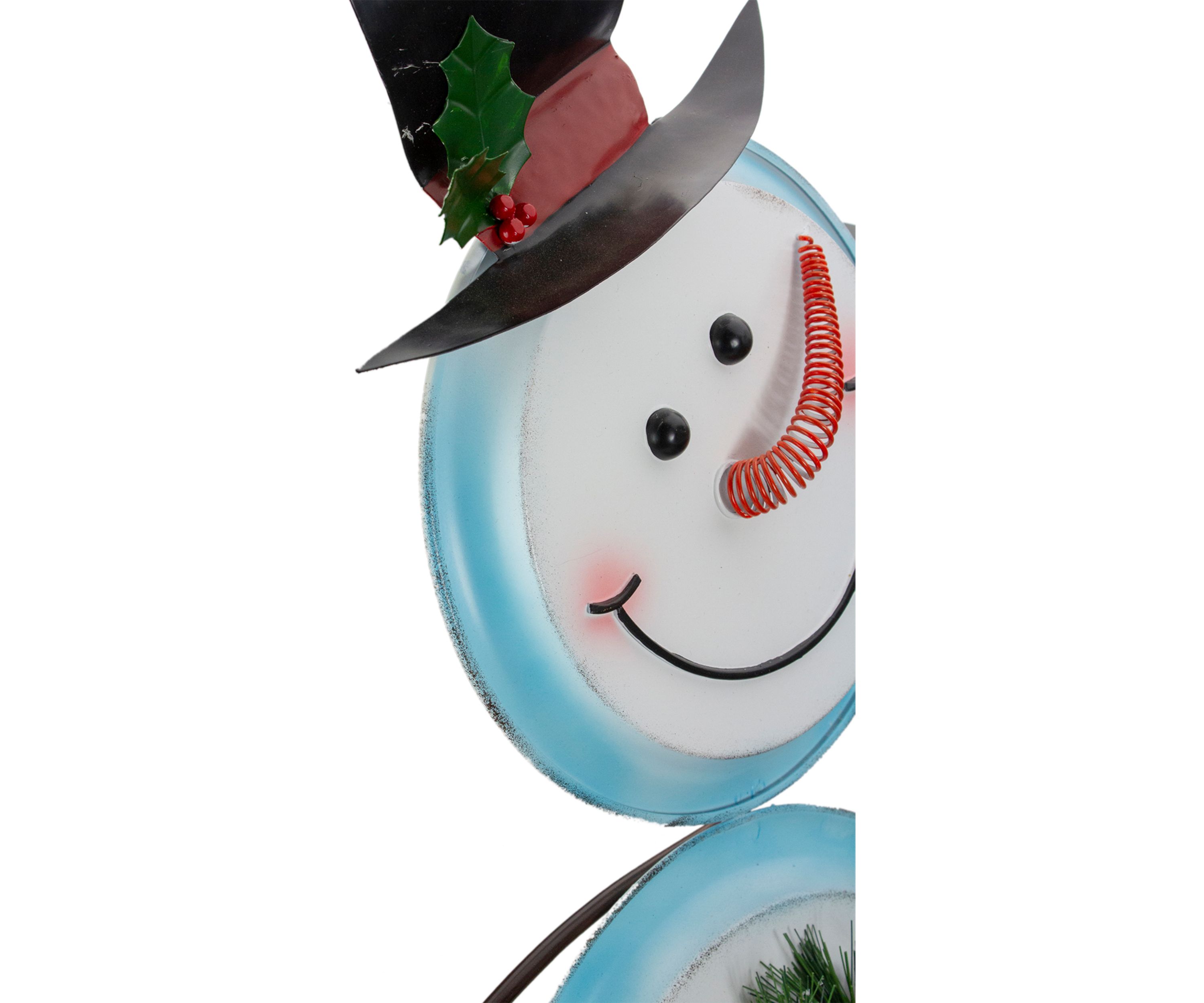 36Inch White and Blue Metal Snowman with Wreath Christmas Floor Decoration