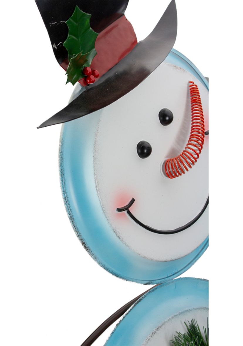 36Inch White and Blue Metal Snowman with Wreath Christmas Floor Decoration