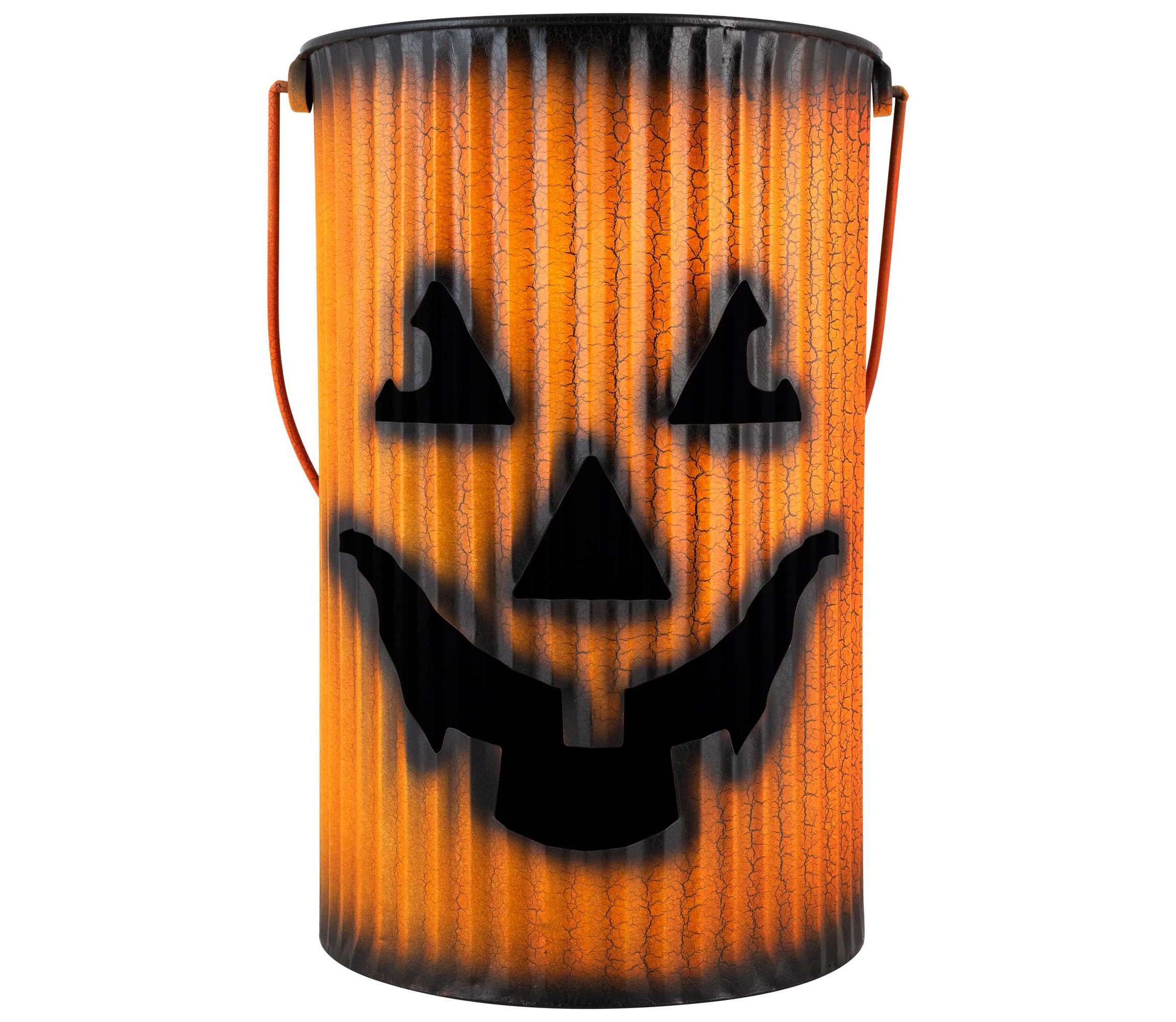 3 Piece Black and Orange Metal Pumpkin Lantern Set Halloween Decoration