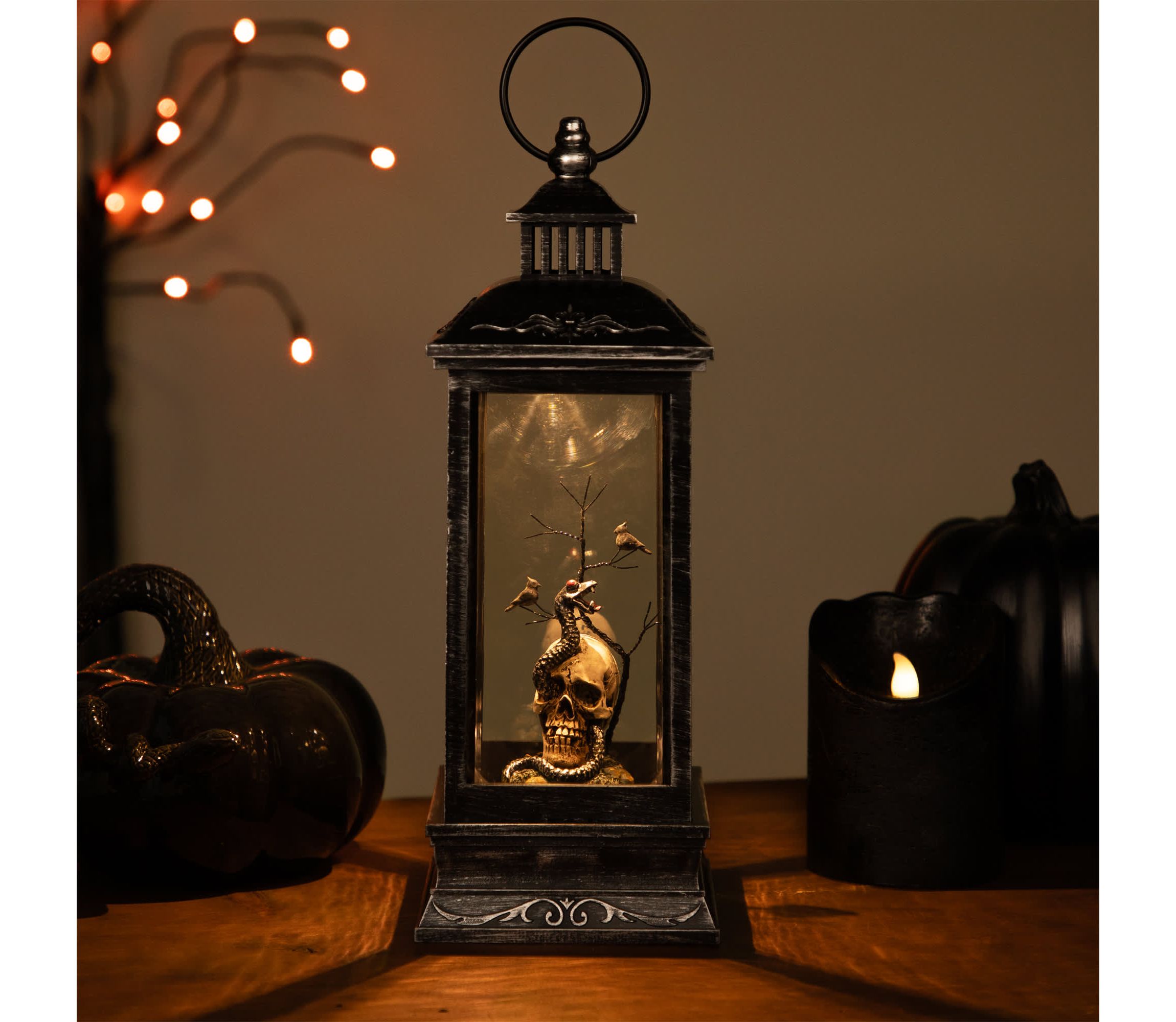 LED Lighted Skull Head  Snake and Crows Halloween Lantern - 11" - Warm White Lights