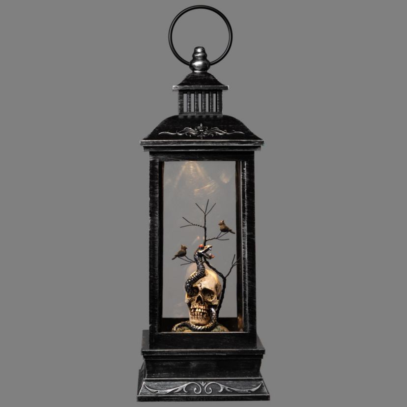 LED Lighted Skull Head  Snake and Crows Halloween Lantern - 11" - Warm White Lights