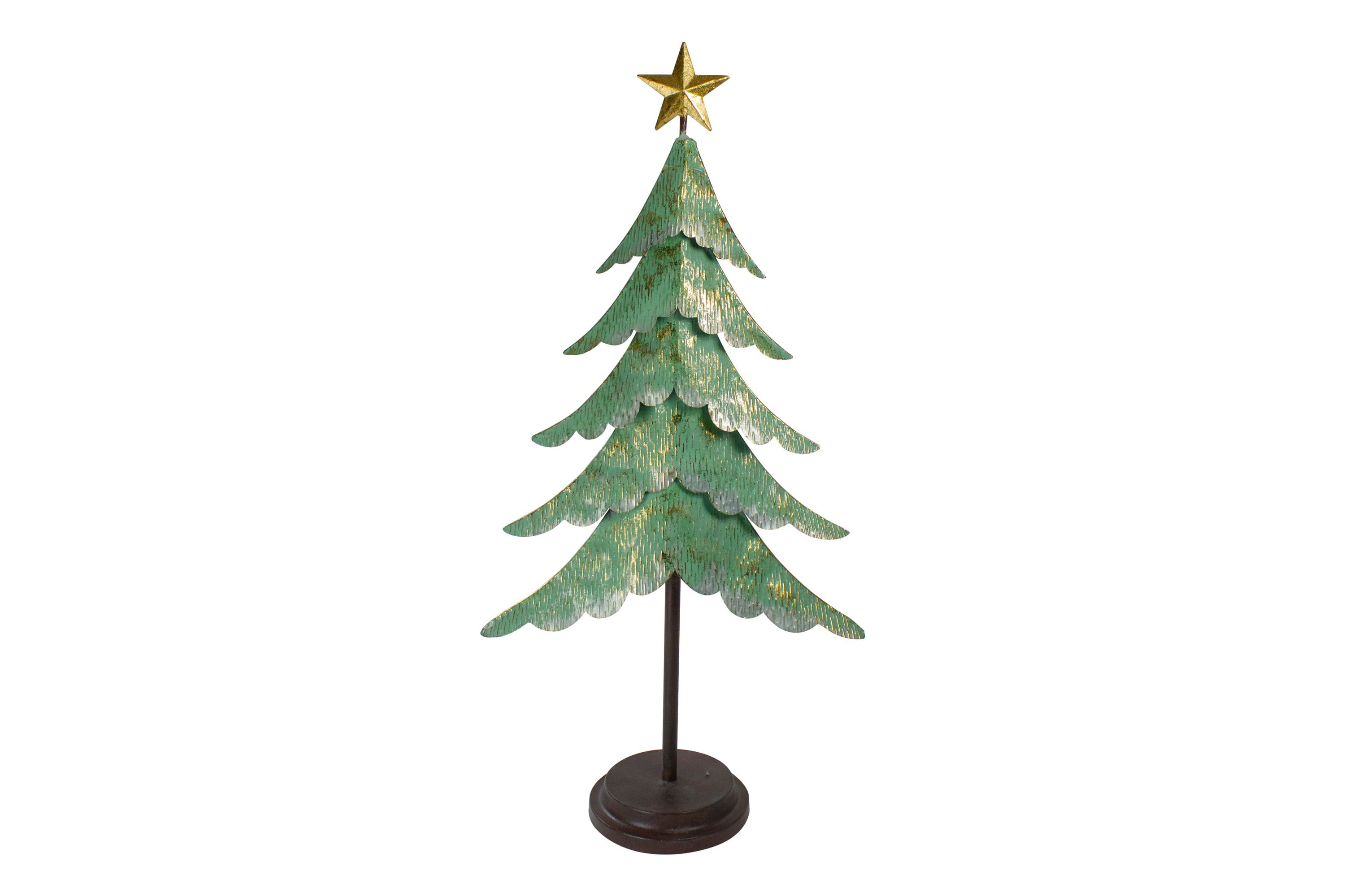 Rustic Layered Christmas Tree with Star Decoration - 31" - Green and Gold Finish