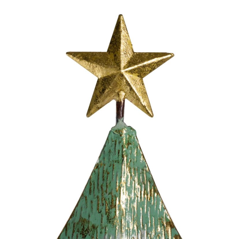 Rustic Layered Christmas Tree with Star Decoration - 31" - Green and Gold Finish