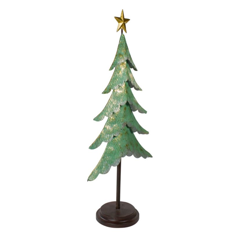 Rustic Layered Christmas Tree with Star Decoration - 31" - Green and Gold Finish