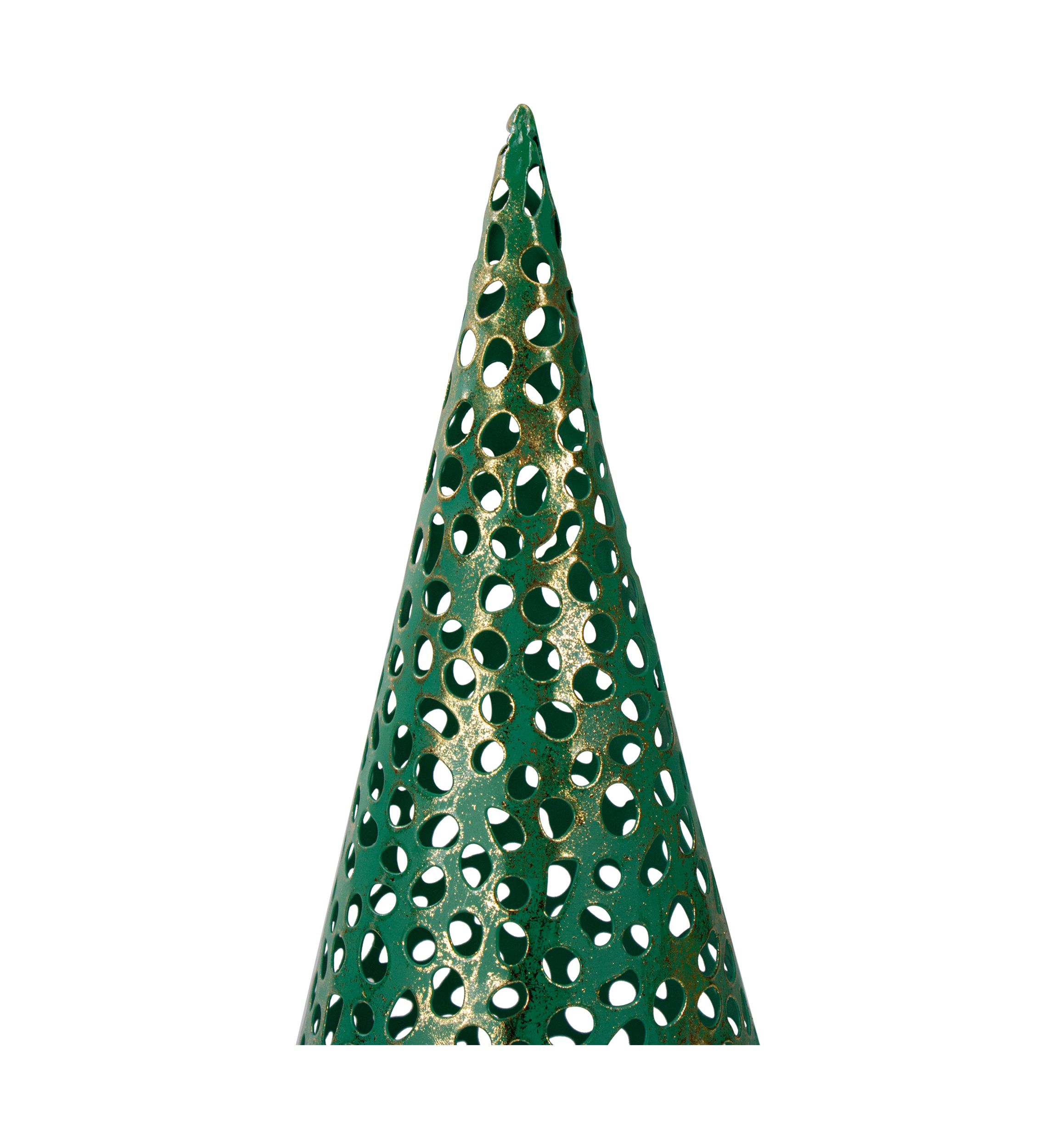 Set of 3 Green and Gold Christmas Tabletop Cone Trees 16Inch