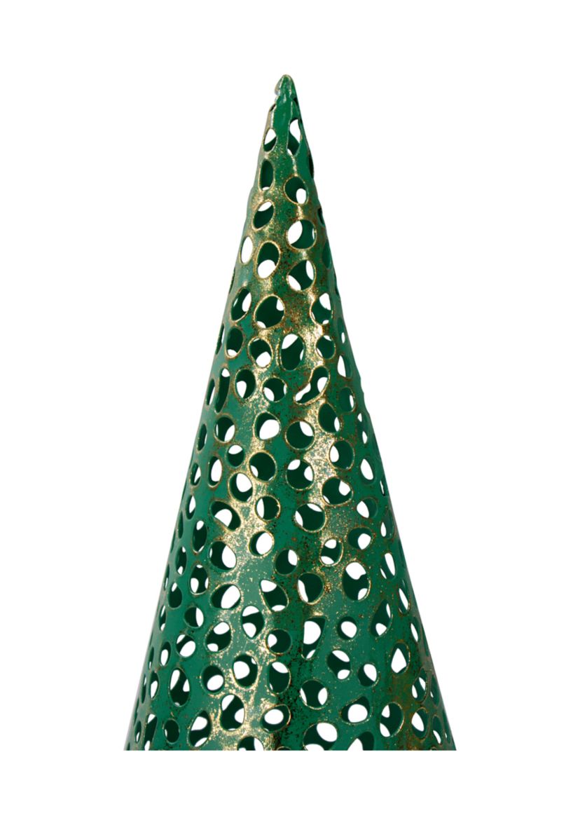 Set of 3 Green and Gold Christmas Tabletop Cone Trees 16Inch