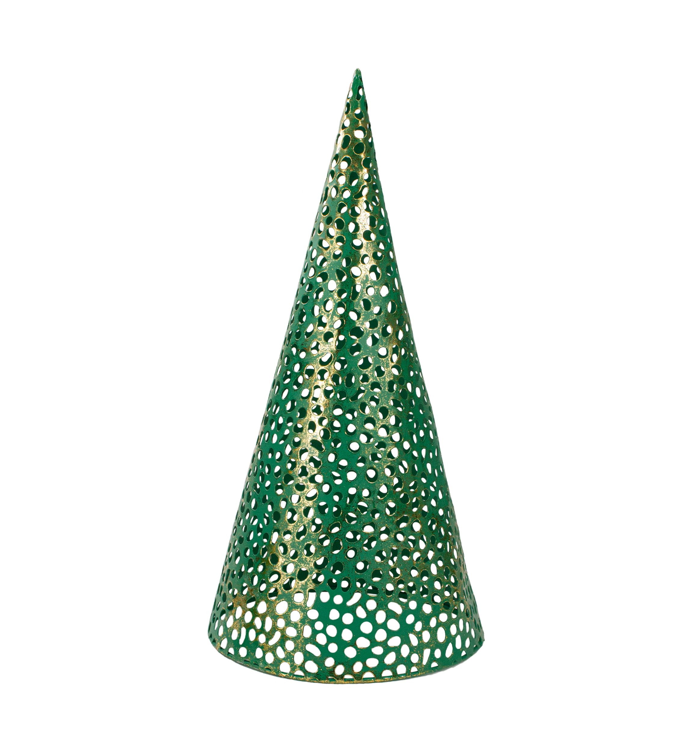 Set of 3 Green and Gold Christmas Tabletop Cone Trees 16Inch
