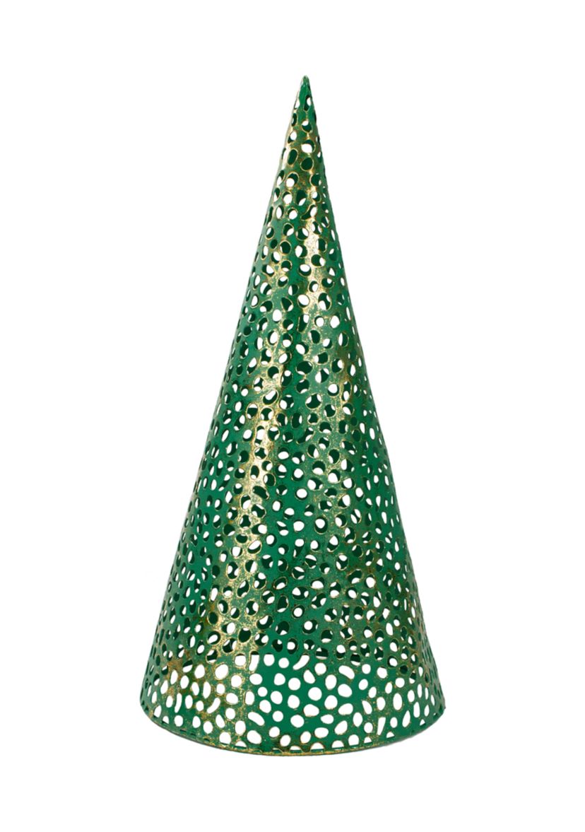 Set of 3 Green and Gold Christmas Tabletop Cone Trees 16Inch