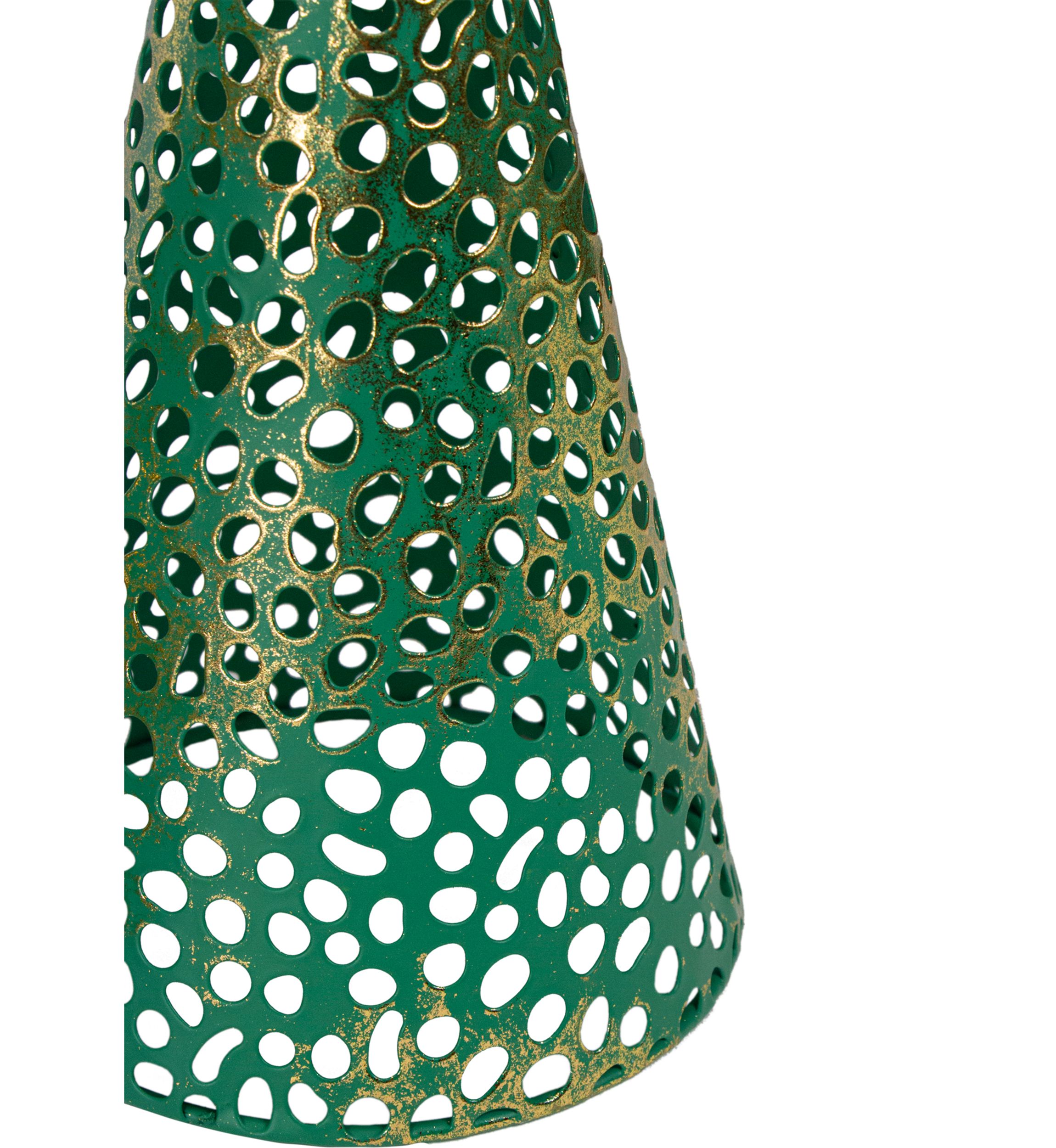 Set of 3 Green and Gold Christmas Tabletop Cone Trees 16Inch