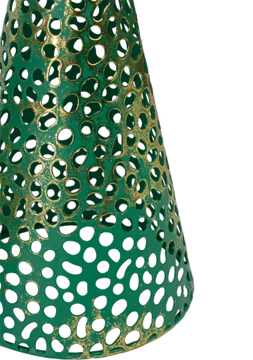 Set of 3 Green and Gold Christmas Tabletop Cone Trees 16Inch