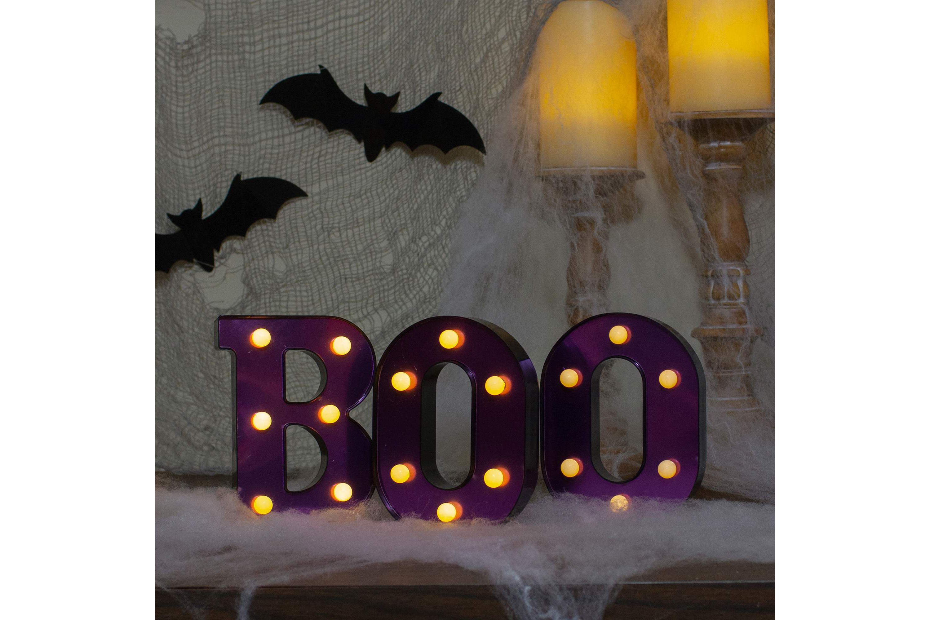 LED Lighted "BOO" Halloween Marquee Sign - 6.5" - Purple