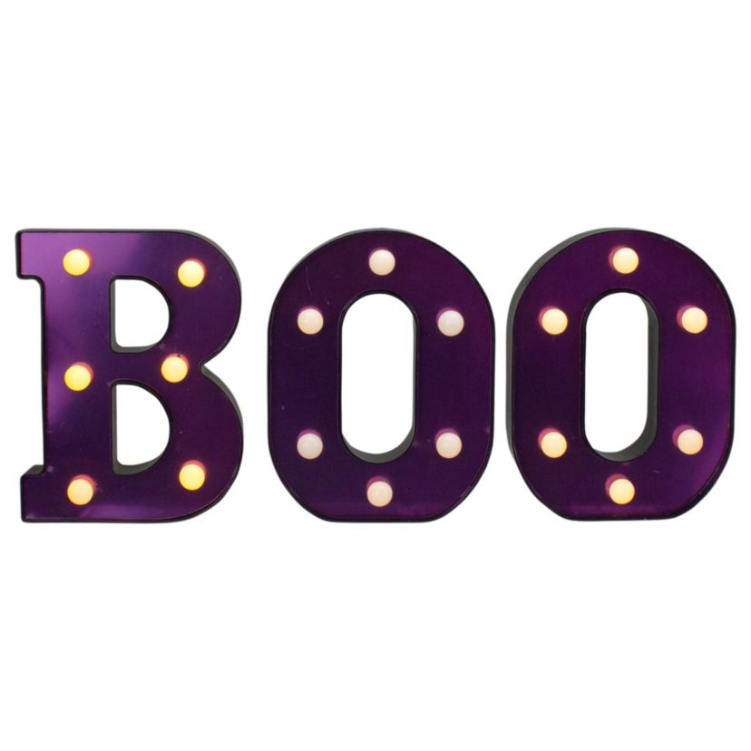LED Lighted "BOO" Halloween Marquee Sign - 6.5" - Purple