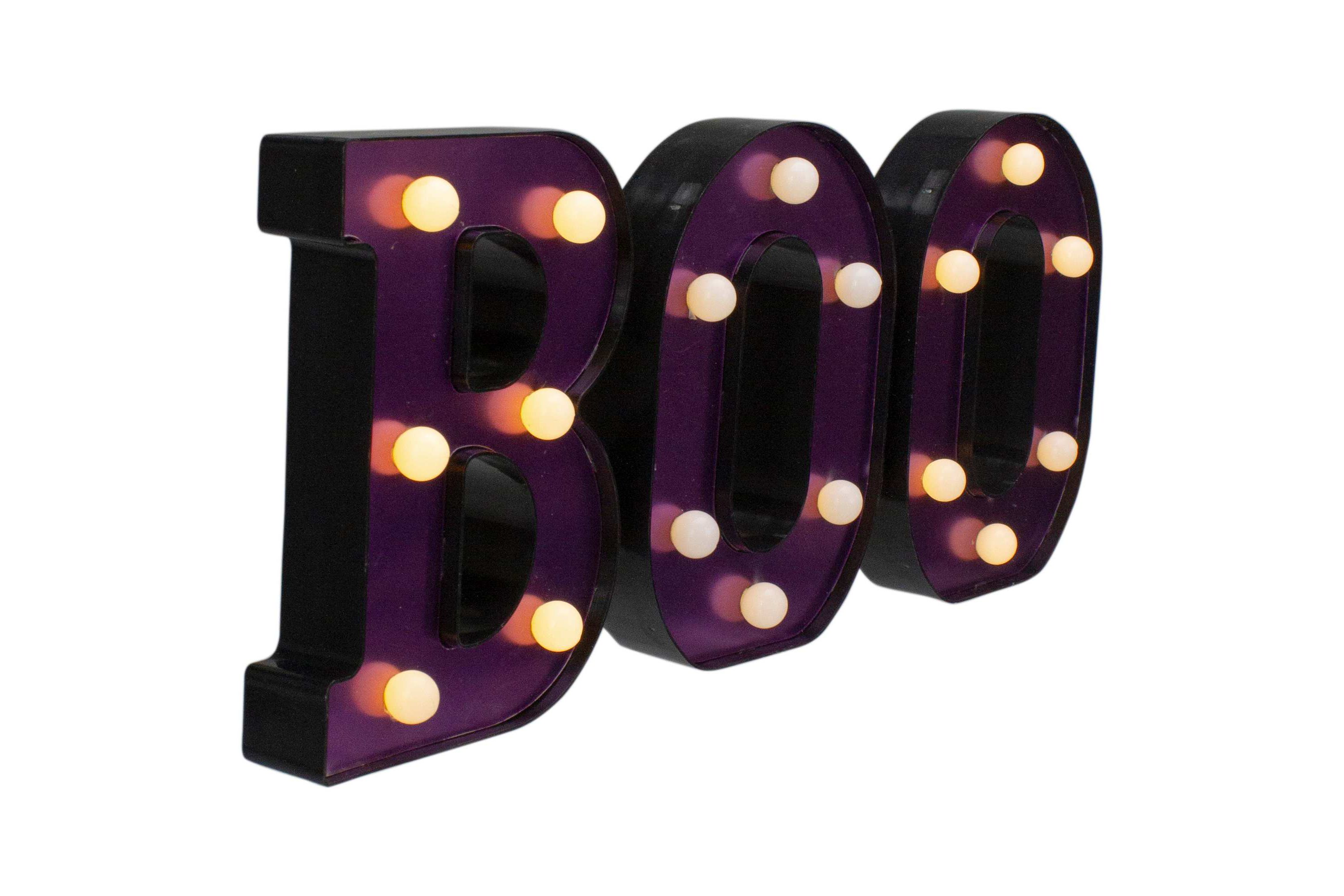 LED Lighted "BOO" Halloween Marquee Sign - 6.5" - Purple