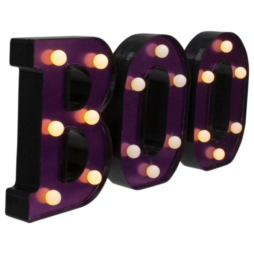 LED Lighted "BOO" Halloween Marquee Sign - 6.5" - Purple