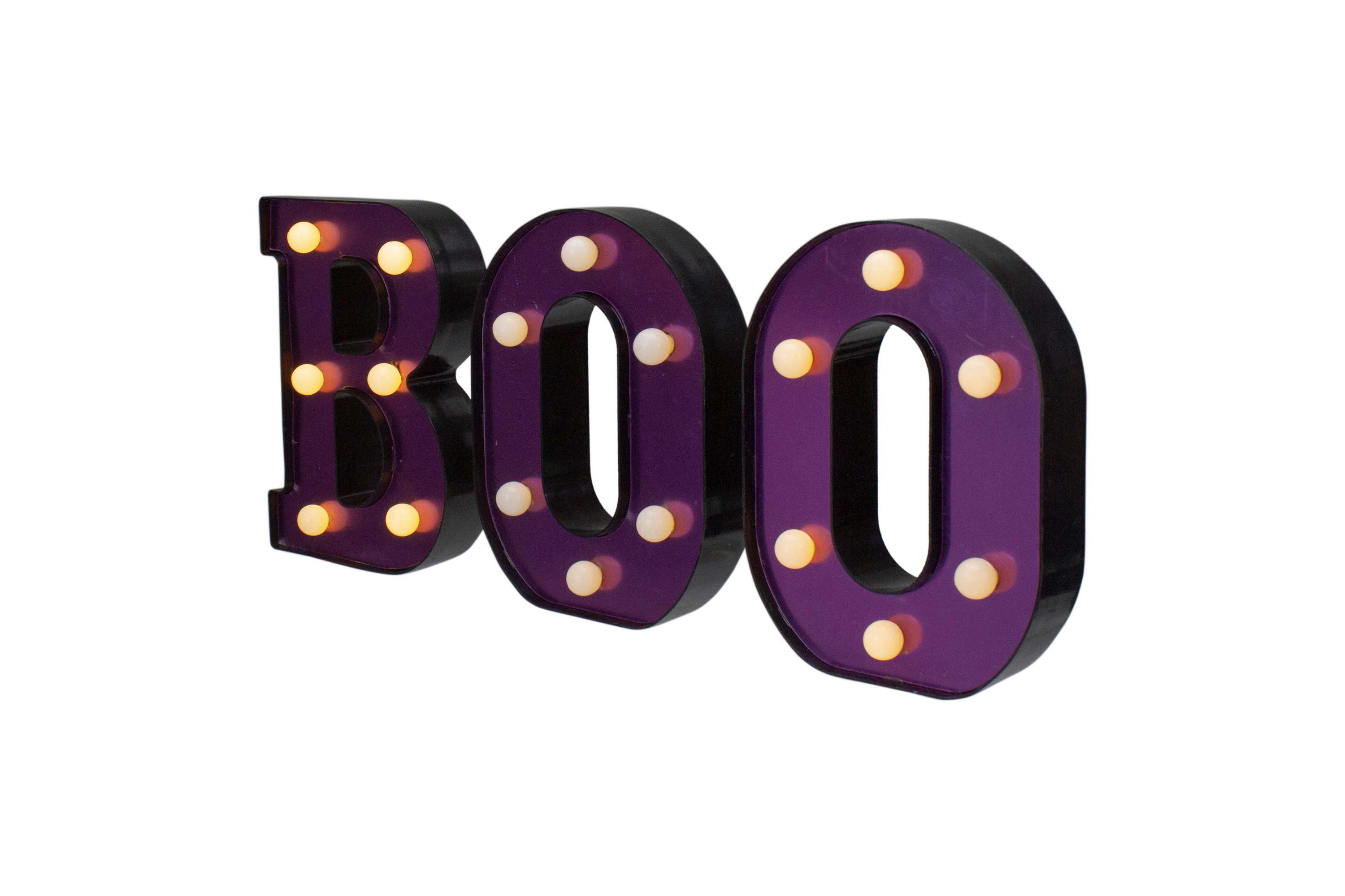 LED Lighted "BOO" Halloween Marquee Sign - 6.5" - Purple