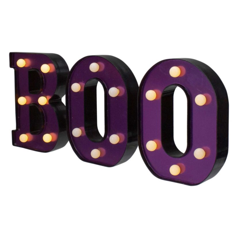 LED Lighted "BOO" Halloween Marquee Sign - 6.5" - Purple