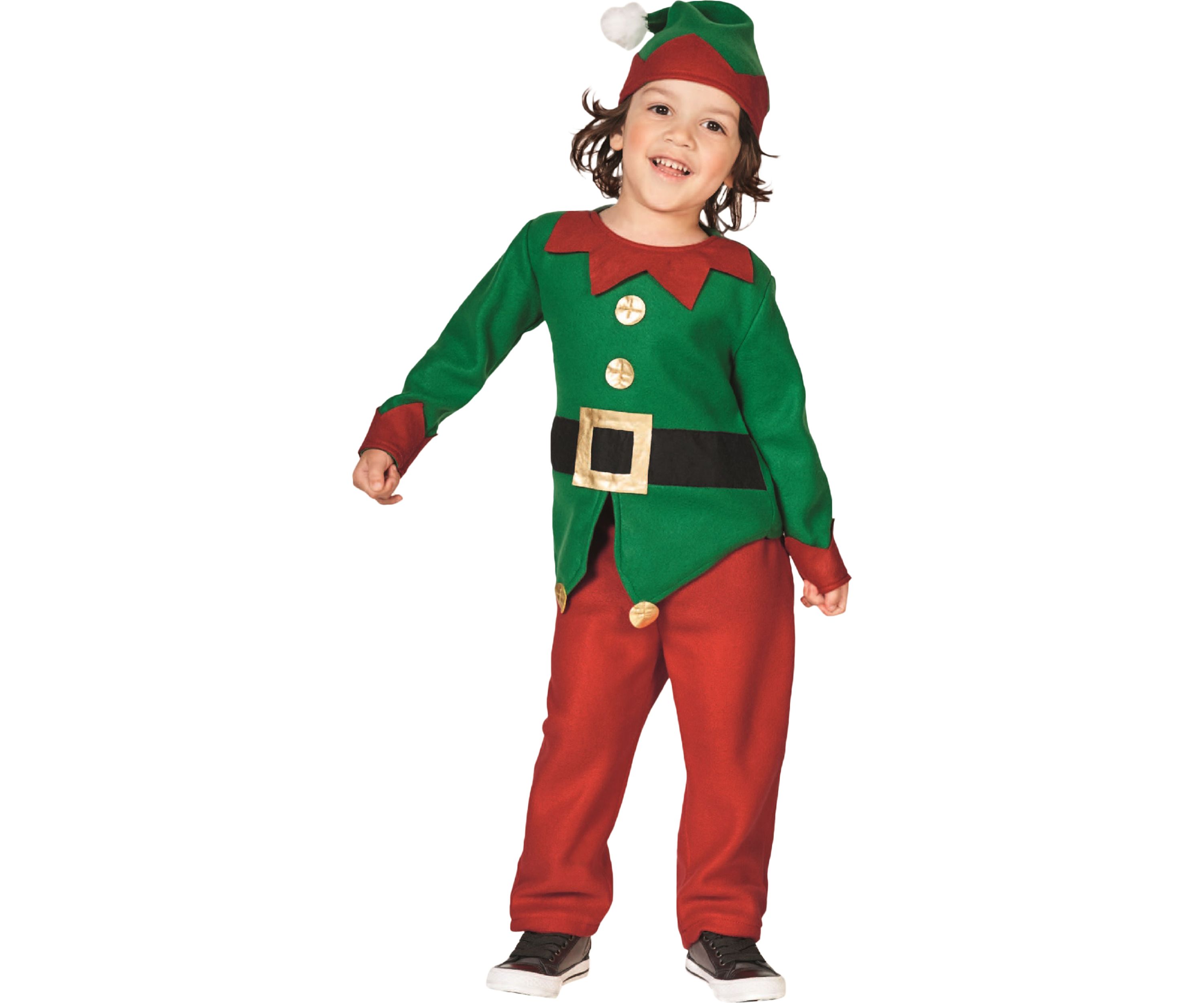 24Inch Red and Green Elf Boys Costume With a Christmas Santa Hat - 4-6 Years