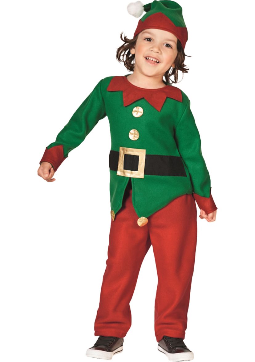 24Inch Red and Green Elf Boys Costume With a Christmas Santa Hat - 4-6 Years
